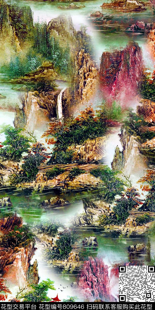 山脉树林山川数码印花华亿平台下载（图片编号: 809646） - 瓦栏（Walan）
