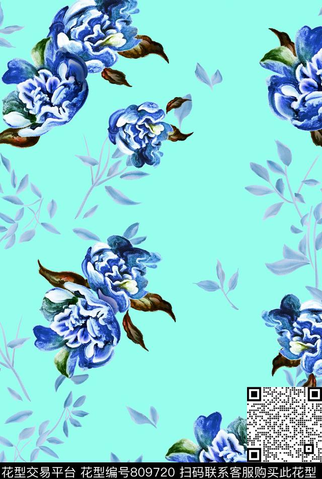 手绘花卉手绘牡丹花牡丹数码印花华亿平台下载（图片编号: 809720） - 瓦栏（Walan）