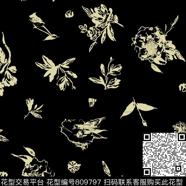 花叶小碎花花卉传统印花华亿平台下载（图片编号: 809797） - 瓦栏（Walan）