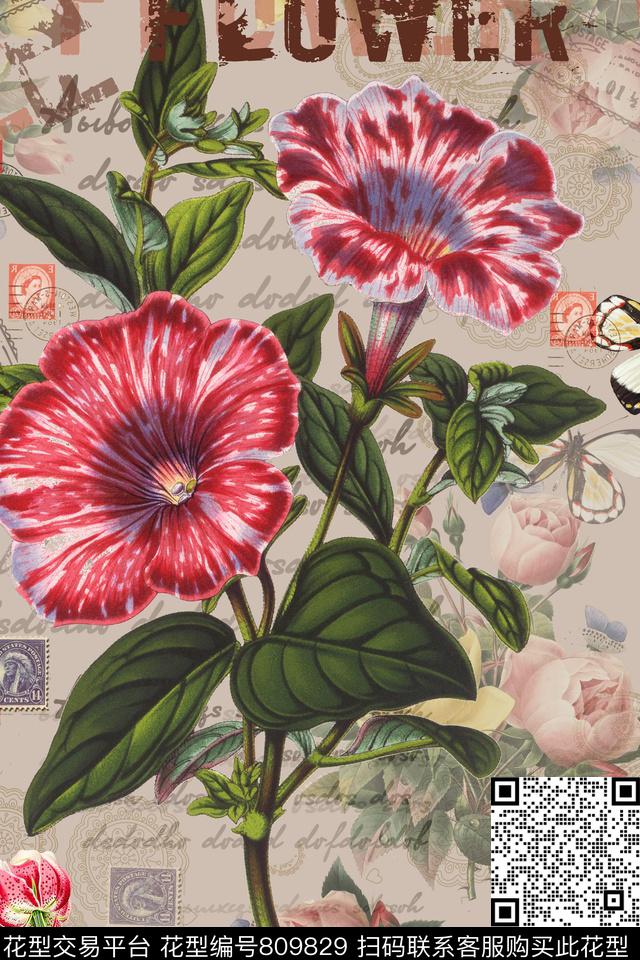 时尚花卉兰花花卉数码印花华亿平台下载（图片编号: 809829） - 瓦栏（Walan）
