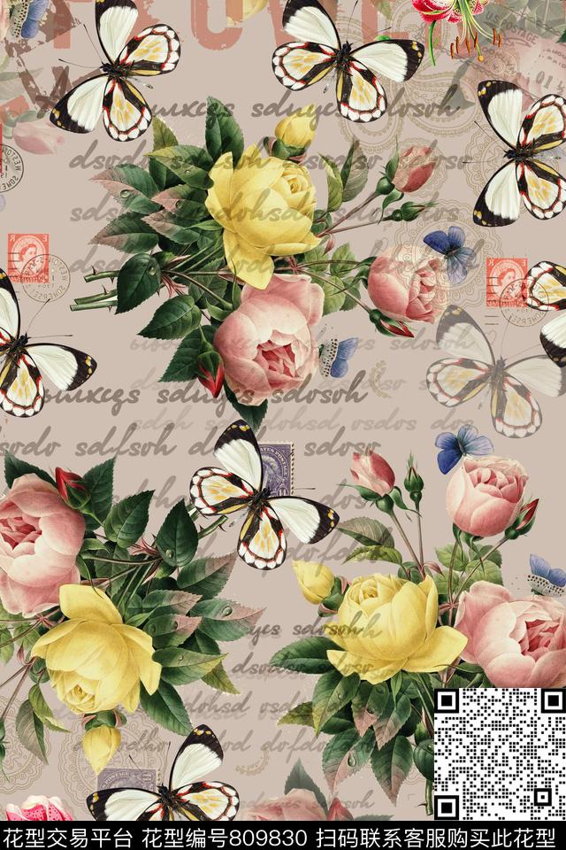 时尚花卉玫瑰花花卉数码印花华亿平台下载（图片编号: 809830） - 瓦栏（Walan）