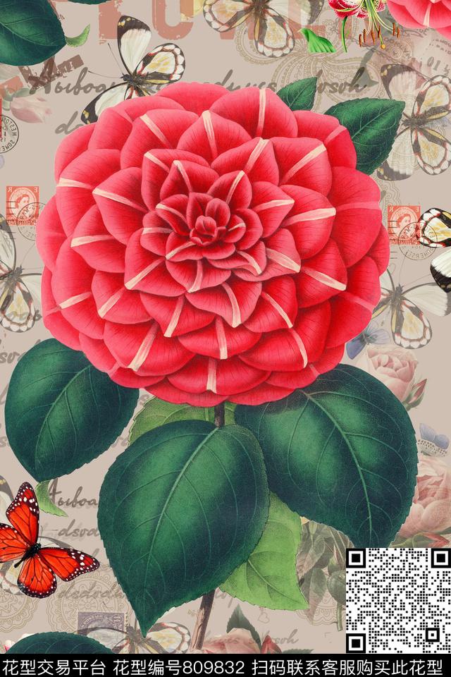 时尚花卉玫瑰花花卉数码印花华亿平台下载（图片编号: 809832） - 瓦栏（Walan）