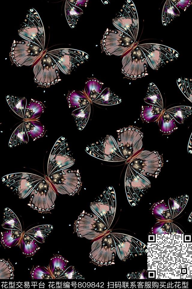 彩色蝴蝶蝴蝶图案矢量蝴蝶数码印花华亿平台下载（图片编号: 809842） - 瓦栏（Walan）