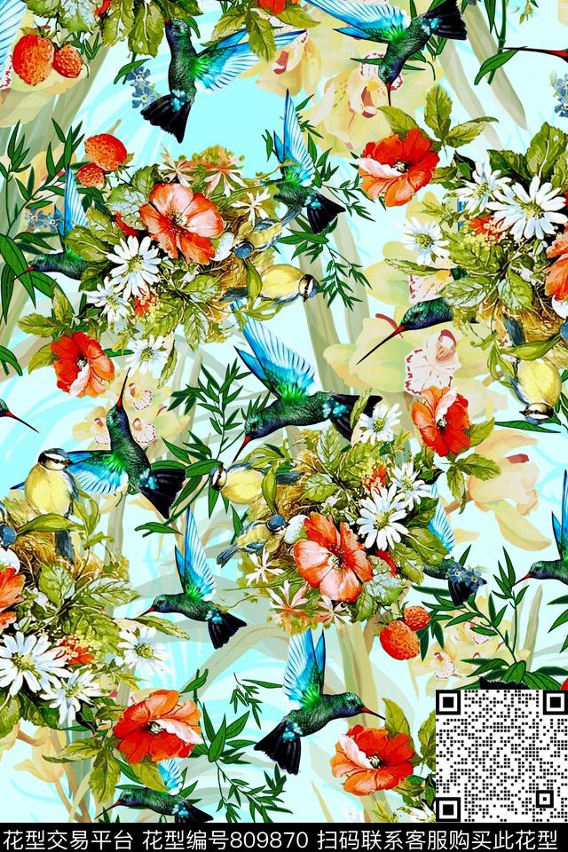 动物热带花朵数码印花华亿平台下载（图片编号: 809870） - 瓦栏（Walan）