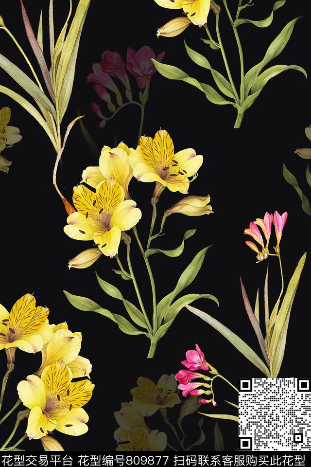 花朵花卉百合数码印花华亿平台下载（图片编号: 809877） - 瓦栏（Walan）