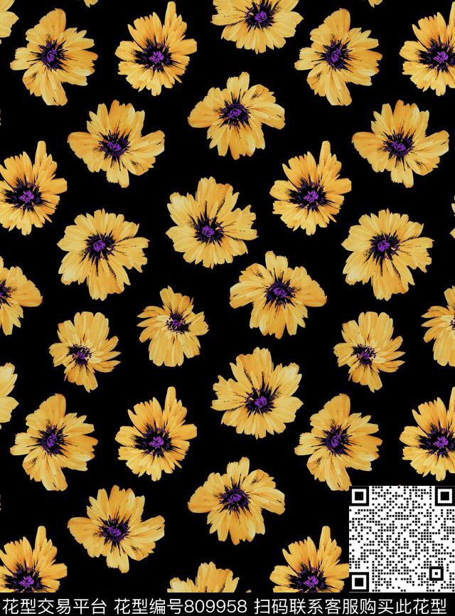 花瓣小碎花花朵数码印花华亿平台下载（图片编号: 809958） - 瓦栏（Walan）