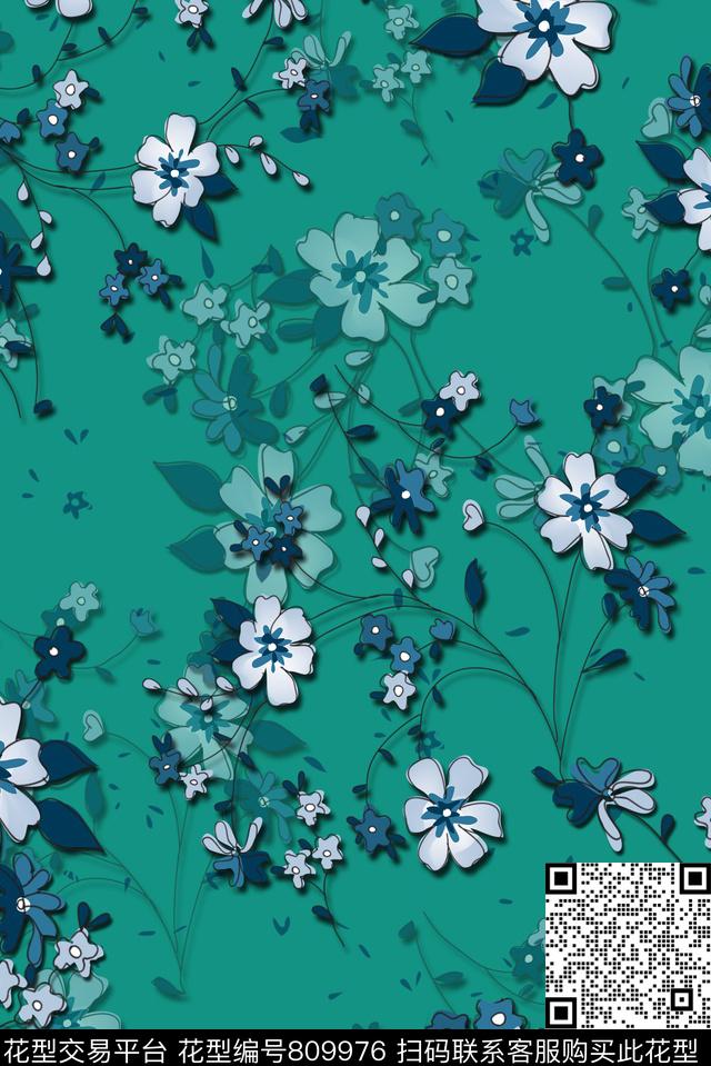 手绘花卉流行时尚数码印花华亿平台下载（图片编号: 809976） - 瓦栏（Walan）