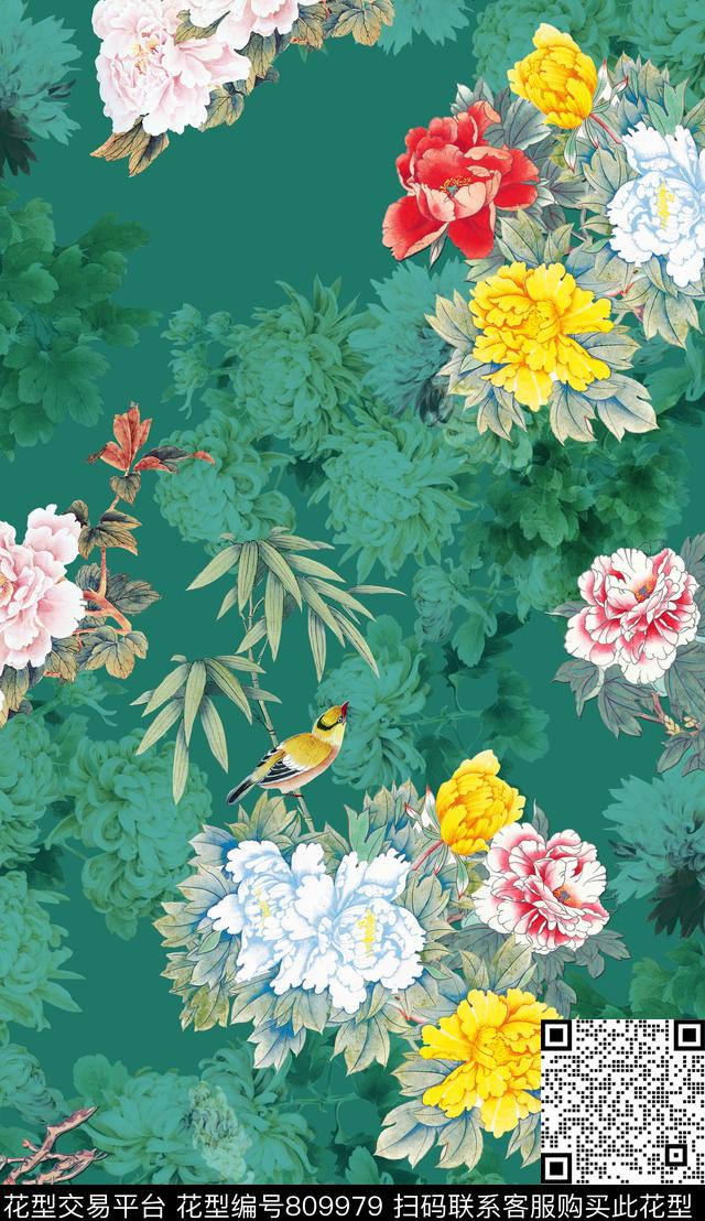 手绘花卉流行时尚数码印花华亿平台下载（图片编号: 809979） - 瓦栏（Walan）