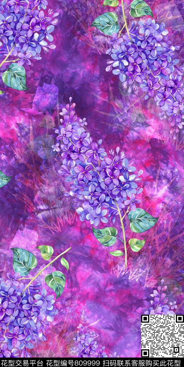 罂粟花乱花玉兰花数码印花华亿平台下载（图片编号: 809999） - 瓦栏（Walan）