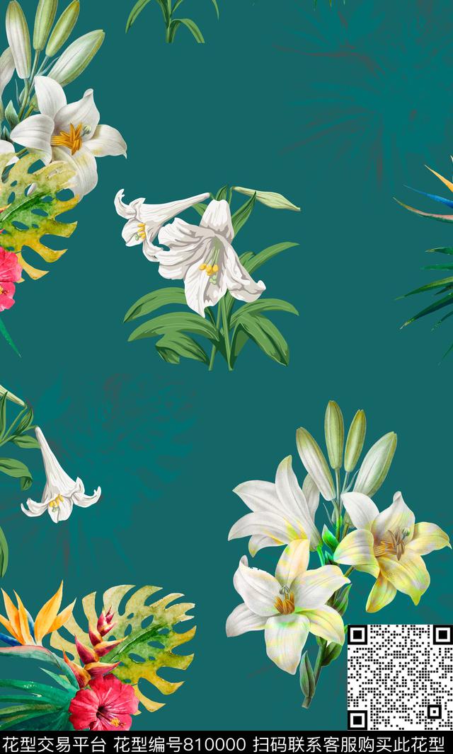 手绘花卉流行时尚数码印花华亿平台下载（图片编号: 810000） - 瓦栏（Walan）