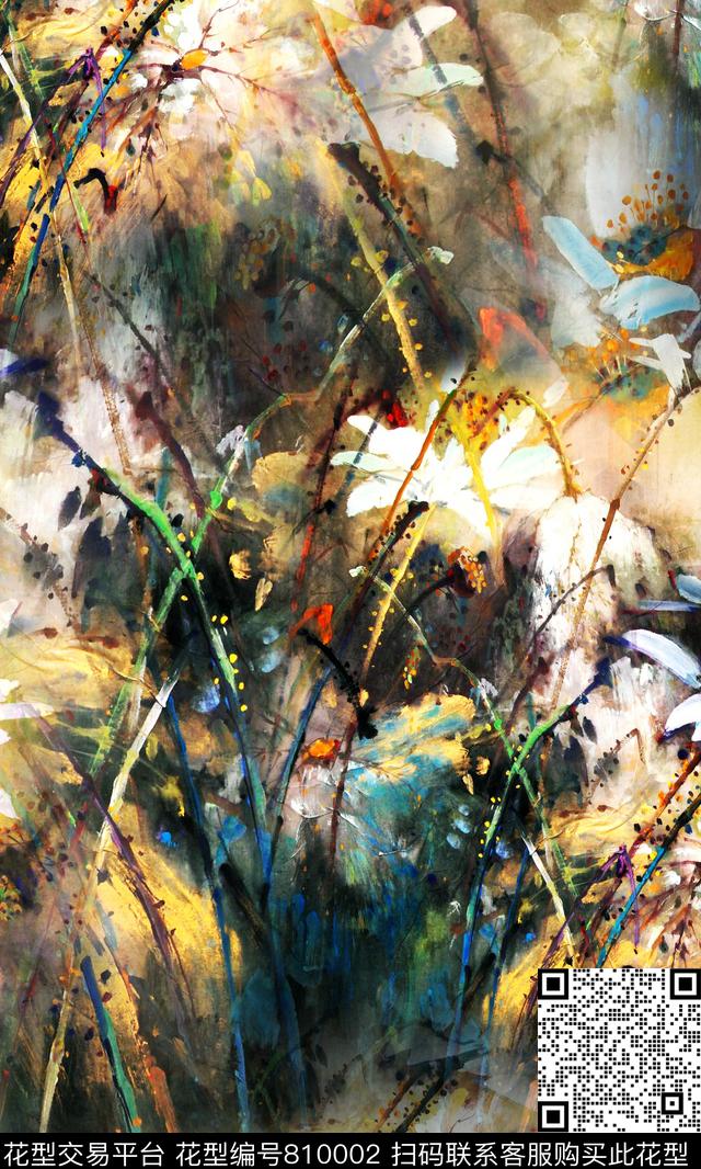 手绘花卉流行时尚数码印花华亿平台下载（图片编号: 810002） - 瓦栏（Walan）