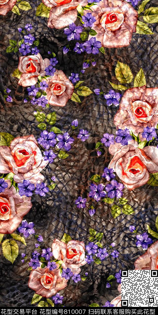 罂粟花乱花玉兰花数码印花华亿平台下载（图片编号: 810007） - 瓦栏（Walan）