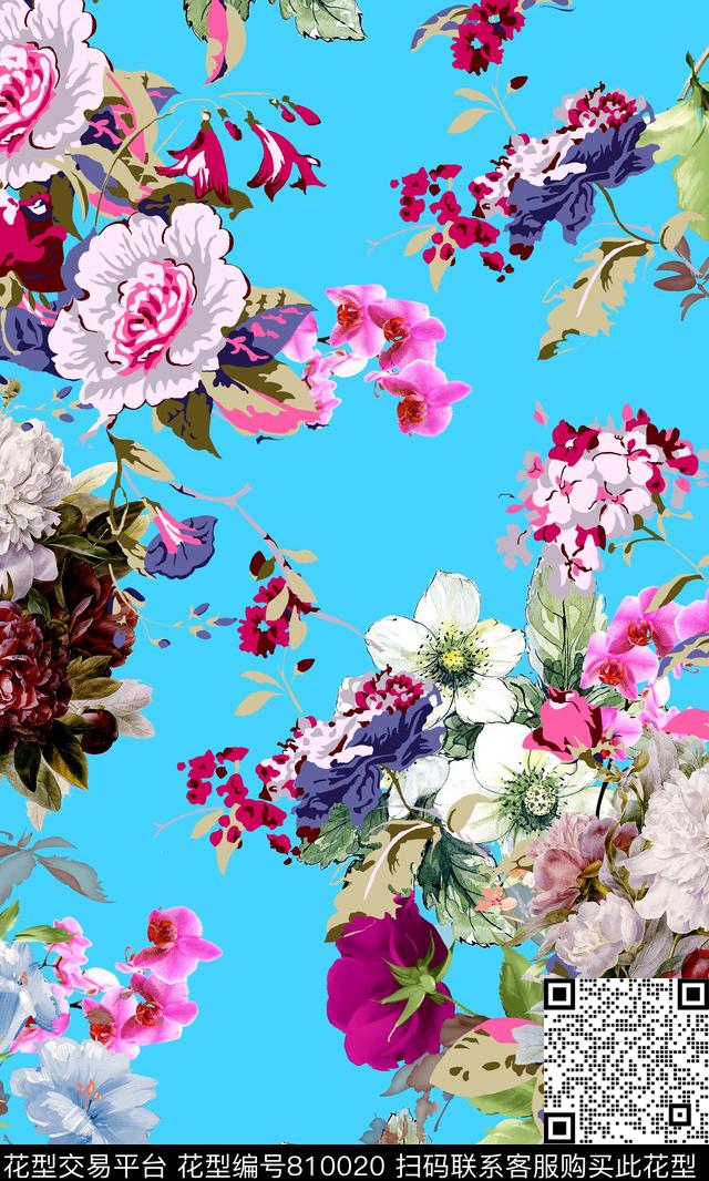 手绘花卉流行时尚数码印花华亿平台下载（图片编号: 810020） - 瓦栏（Walan）