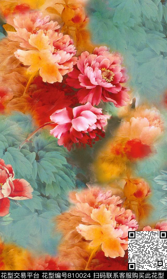 手绘花卉流行时尚数码印花华亿平台下载（图片编号: 810024） - 瓦栏（Walan）