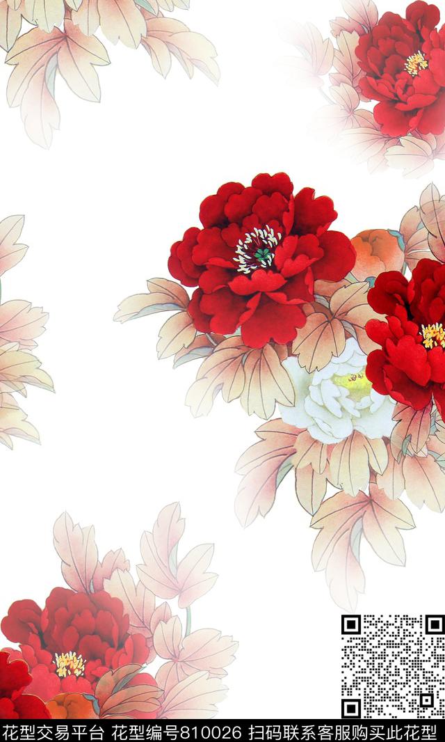 手绘花卉流行时尚数码印花华亿平台下载（图片编号: 810026） - 瓦栏（Walan）