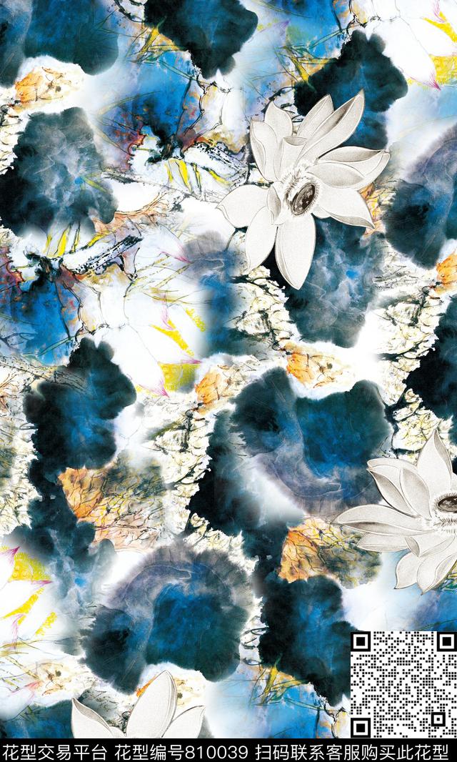 手绘花卉流行时尚数码印花华亿平台下载（图片编号: 810039） - 瓦栏（Walan）