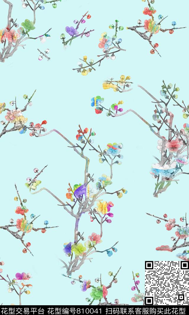 手绘花卉流行时尚数码印花华亿平台下载（图片编号: 810041） - 瓦栏（Walan）