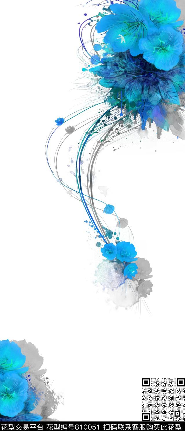 花卉手绘流行时尚数码印花华亿平台下载（图片编号: 810051） - 瓦栏（Walan）