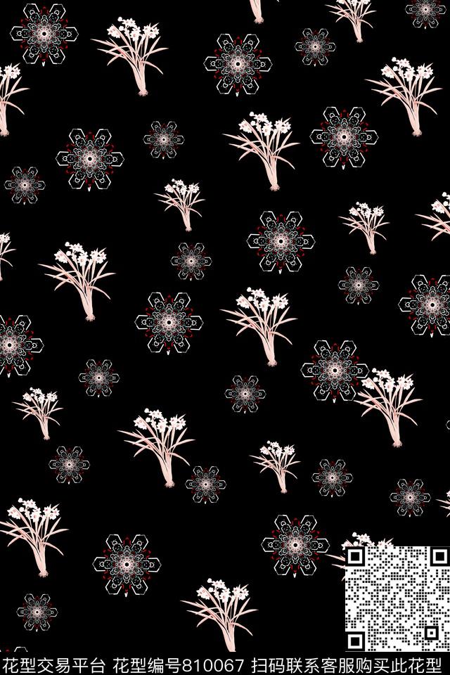 三色堇菊花花朵传统印花华亿平台下载（图片编号: 810067） - 瓦栏（Walan）