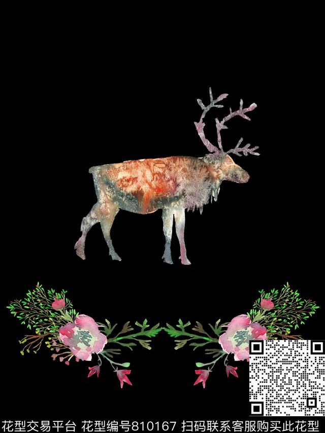T恤动物麋鹿数码印花华亿平台下载（图片编号: 810167） - 瓦栏（Walan）
