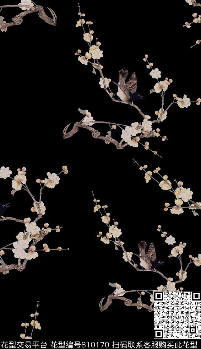 梅花男装花卉数码印花华亿平台下载（图片编号: 810170） - 瓦栏（Walan）