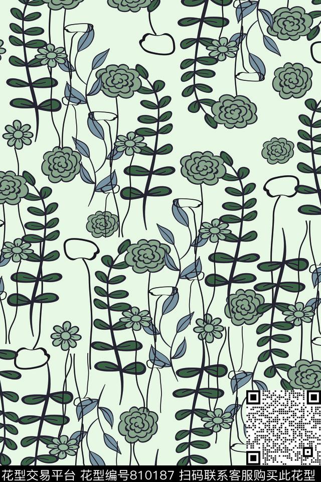 卡通手绘线描传统印花华亿平台下载（图片编号: 810187） - 瓦栏（Walan）