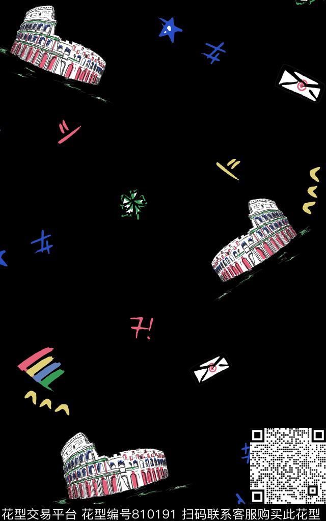 手绘卡通建筑传统印花华亿平台下载（图片编号: 810191） - 瓦栏（Walan）