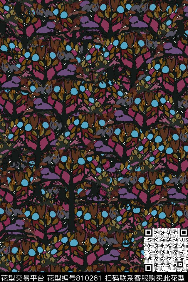 苹果树茂密多彩传统印花华亿平台下载（图片编号: 810261） - 瓦栏（Walan）