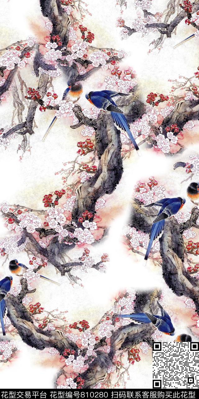 水墨鸟数码数码印花华亿平台下载（图片编号: 810280） - 瓦栏（Walan）