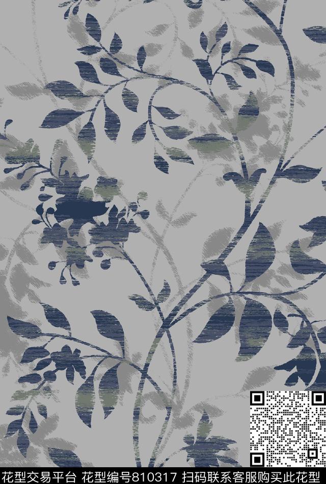 休闲简约缠枝花传统印花华亿平台下载（图片编号: 810317） - 瓦栏（Walan）