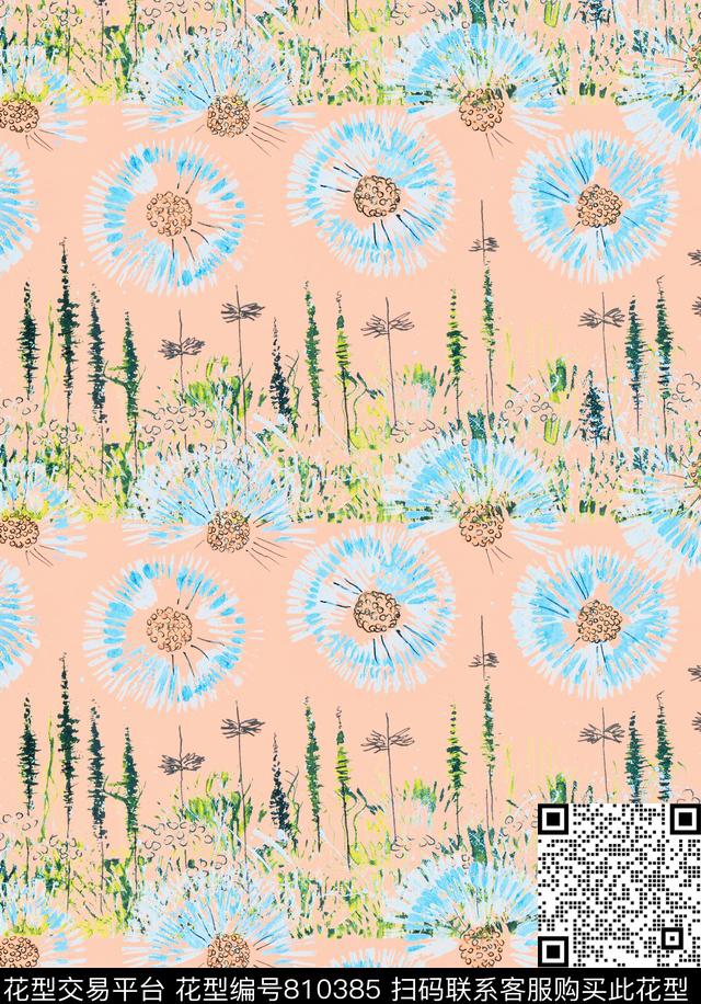 清爽淡雅蒲公英数码印花华亿平台下载（图片编号: 810385） - 瓦栏（Walan）