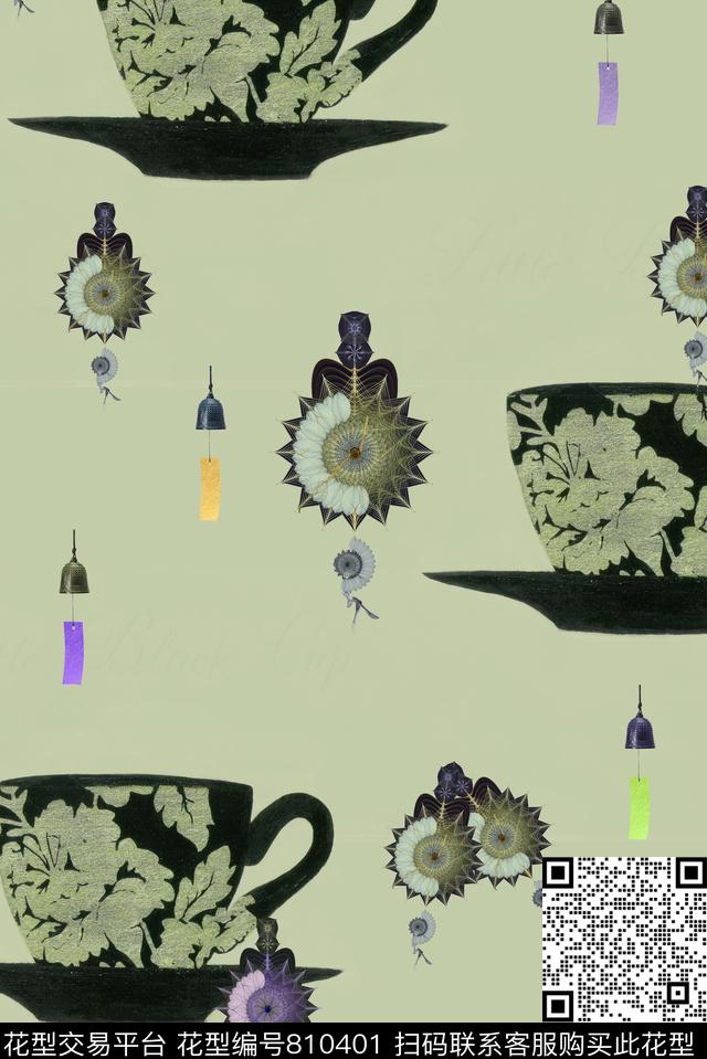 杯子挂饰静物数码印花华亿平台下载（图片编号: 810401） - 瓦栏（Walan）