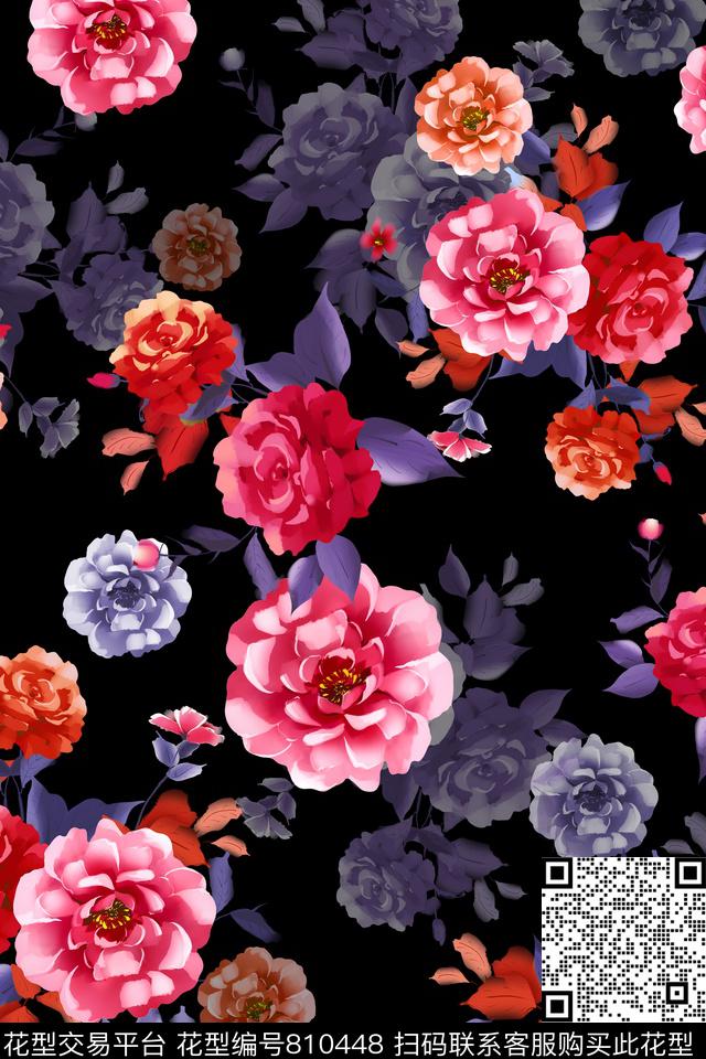 花朵花卉大花传统印花华亿平台下载（图片编号: 810448） - 瓦栏（Walan）