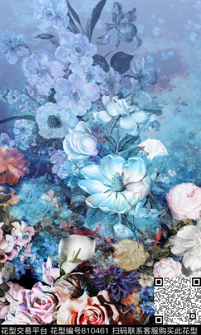 油画花卉定位数码印花华亿平台下载（图片编号: 810461） - 瓦栏（Walan）