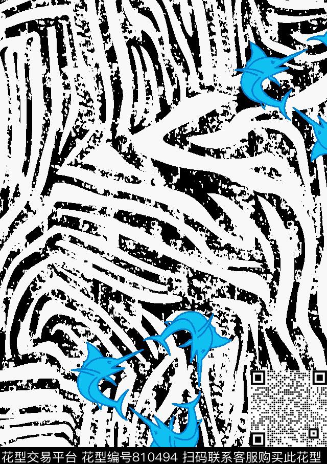 不规则几何鲨鱼抽象底纹传统印花华亿平台下载（图片编号: 810494） - 瓦栏（Walan）