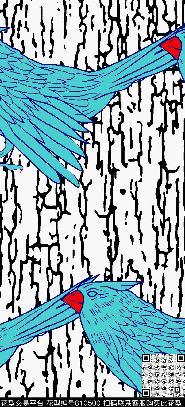 几何鸟竖条传统印花华亿平台下载（图片编号: 810500） - 瓦栏（Walan）