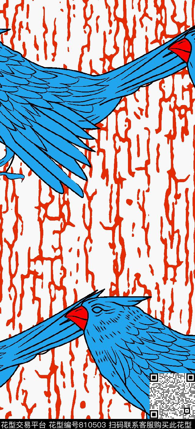 几何鸟竖条传统印花华亿平台下载（图片编号: 810503） - 瓦栏（Walan）