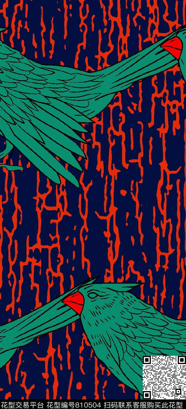 几何鸟竖条传统印花华亿平台下载（图片编号: 810504） - 瓦栏（Walan）