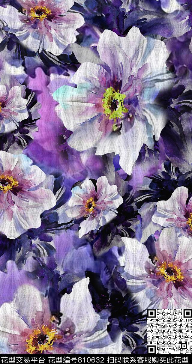 花朵花卉水彩数码印花华亿平台下载（图片编号: 810632） - 瓦栏（Walan）