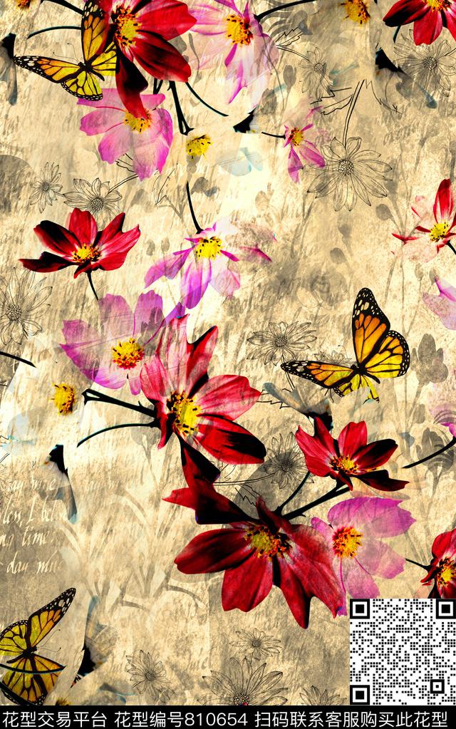 肌理布纹兰花数码印花华亿平台下载（图片编号: 810654） - 瓦栏（Walan）