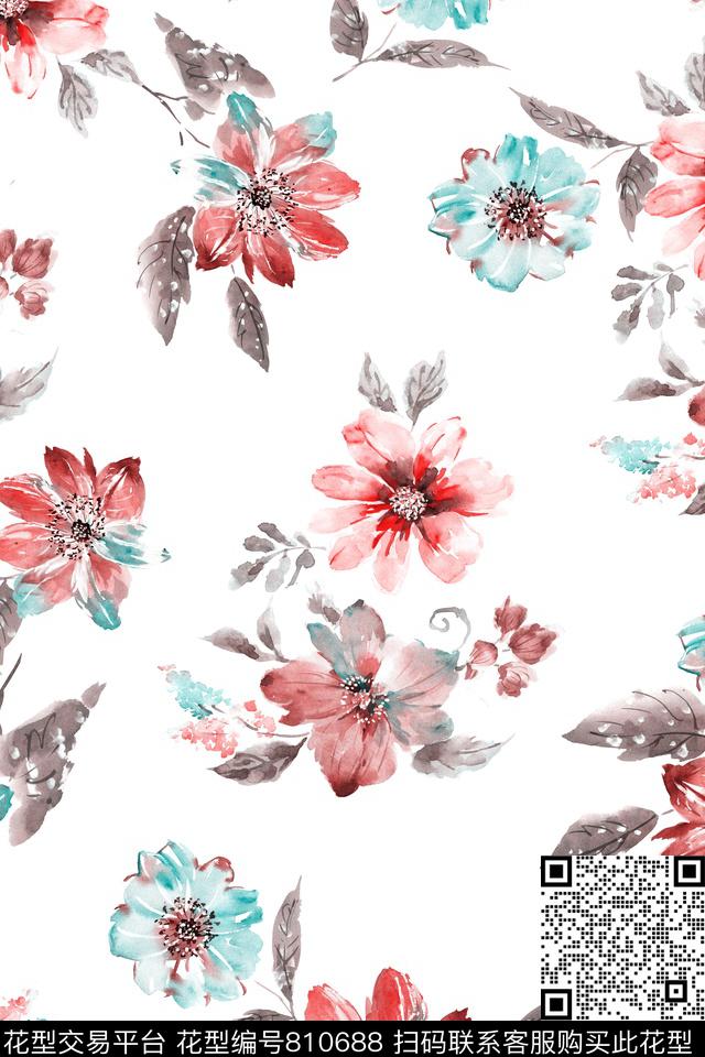 小清新手绘复古花田园风数码印花华亿平台下载（图片编号: 810688） - 瓦栏（Walan）