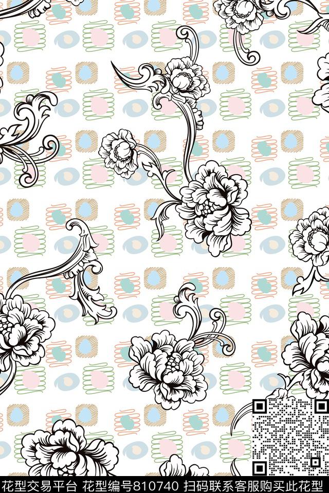 欧式简欧格子花纹数码印花华亿平台下载（图片编号: 810740） - 瓦栏（Walan）