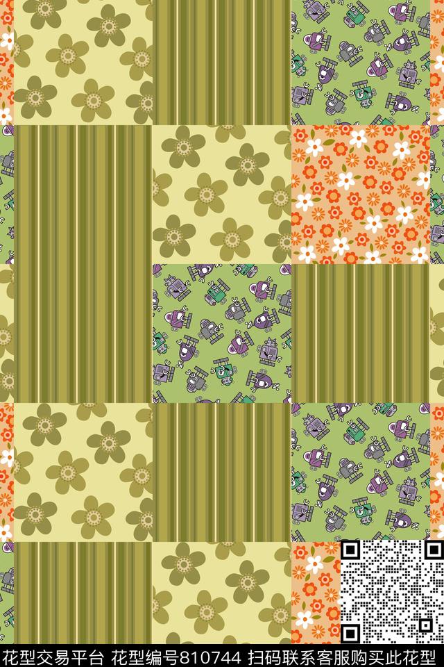 日韩风条纹拼花数码印花华亿平台下载（图片编号: 810744） - 瓦栏（Walan）