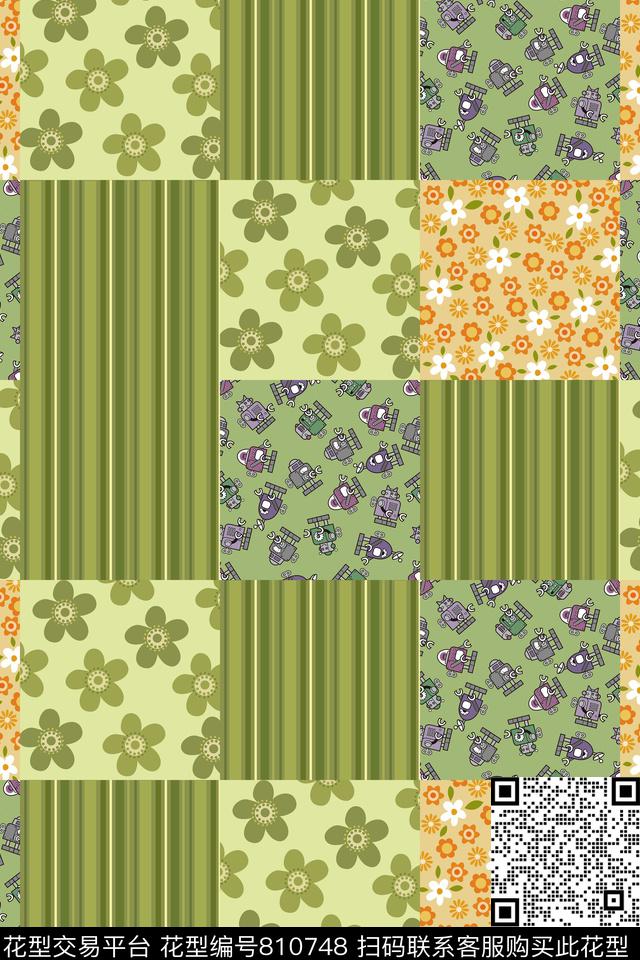日韩风条纹拼花数码印花华亿平台下载（图片编号: 810748） - 瓦栏（Walan）