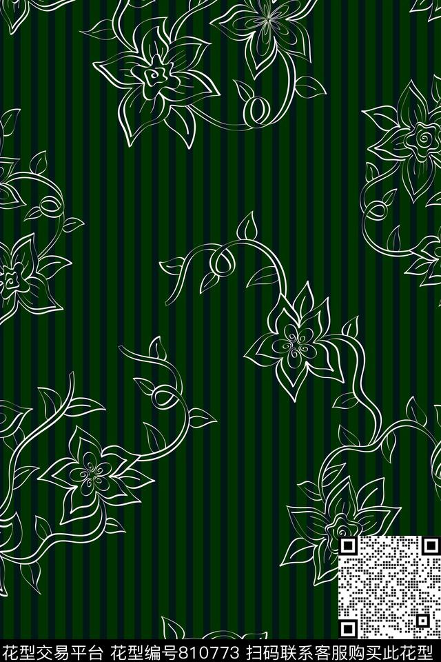 细条纹线条花复古风数码印花华亿平台下载（图片编号: 810773） - 瓦栏（Walan）