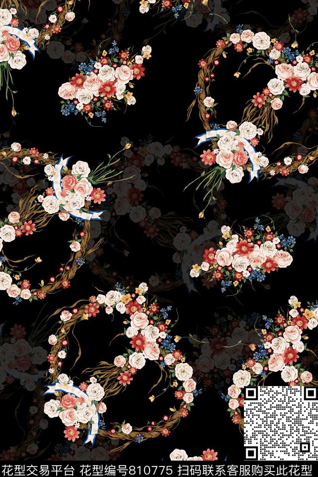 花卉数码印花心型花卉数码印花华亿平台下载（图片编号: 810775） - 瓦栏（Walan）