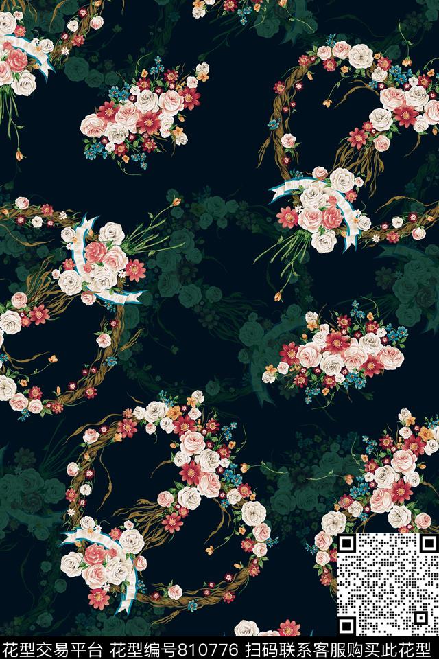 花卉数码印花心型花卉数码印花华亿平台下载（图片编号: 810776） - 瓦栏（Walan）