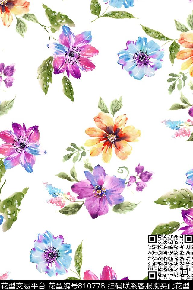 小清新手绘复古花田园风数码印花华亿平台下载（图片编号: 810778） - 瓦栏（Walan）