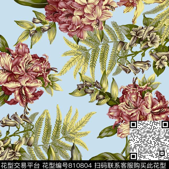 花卉大花女装传统印花华亿平台下载（图片编号: 810804） - 瓦栏（Walan）