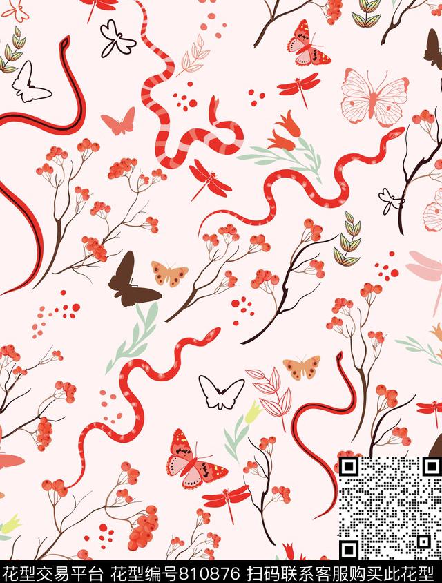 蛇动物趣味传统印花华亿平台下载（图片编号: 810876） - 瓦栏（Walan）